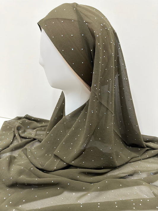 Army Rhinestone Georgette Hijab