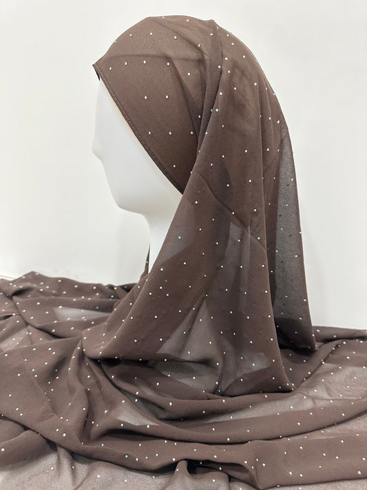 Coco Brown Rhinestone Georgette Hijab