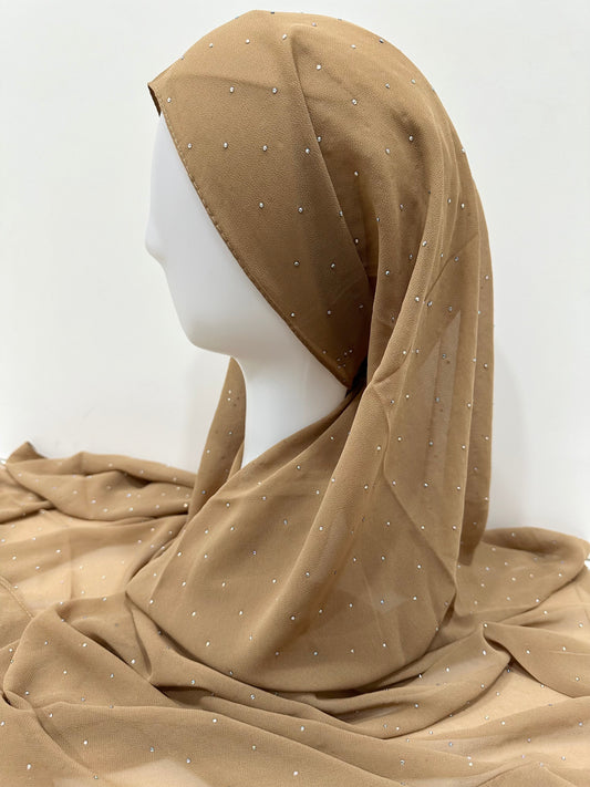 Cookie Brown Rhinestone Georgette Hijab