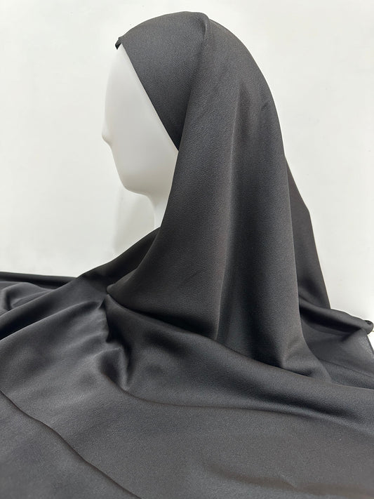 Jet Black Bubble Satin Hijab