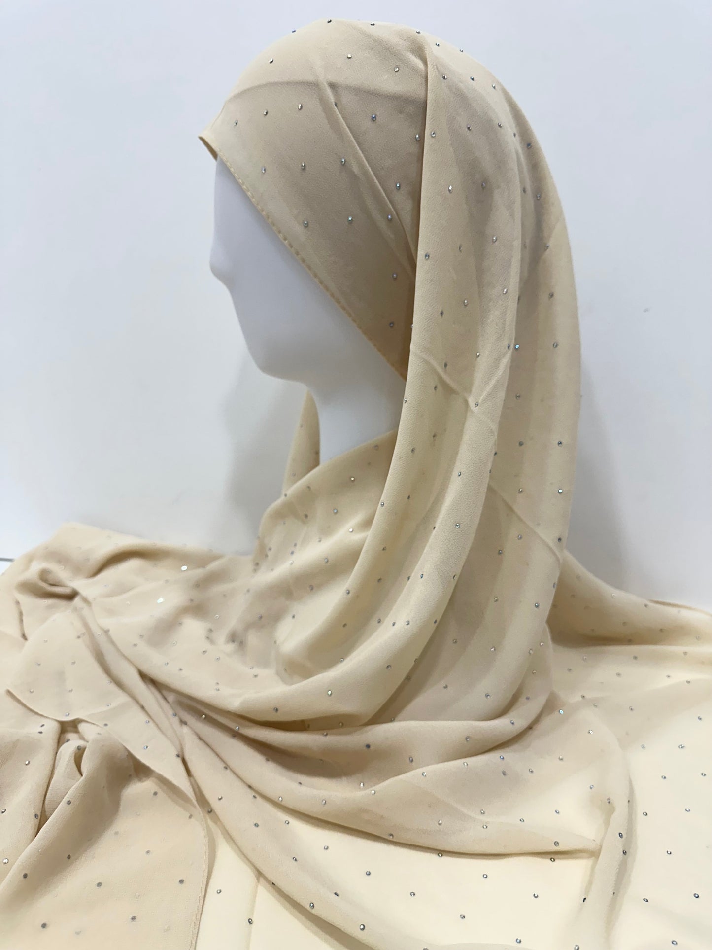 Light Beige Rhinestone Georgette Hijab