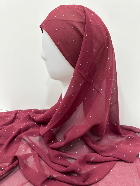 Maroon Rhinestone Georgette Hijab