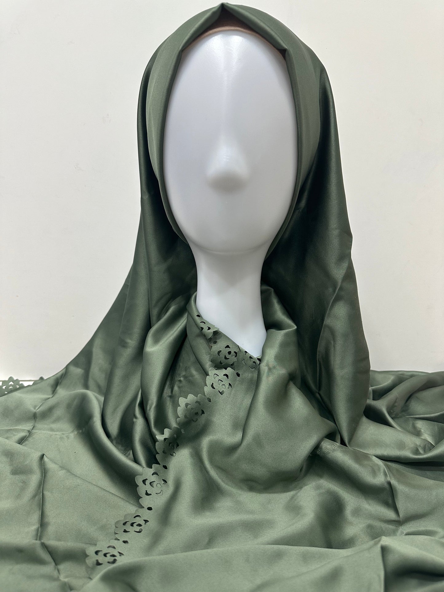 Olive Lazer Cut Satin Hijab