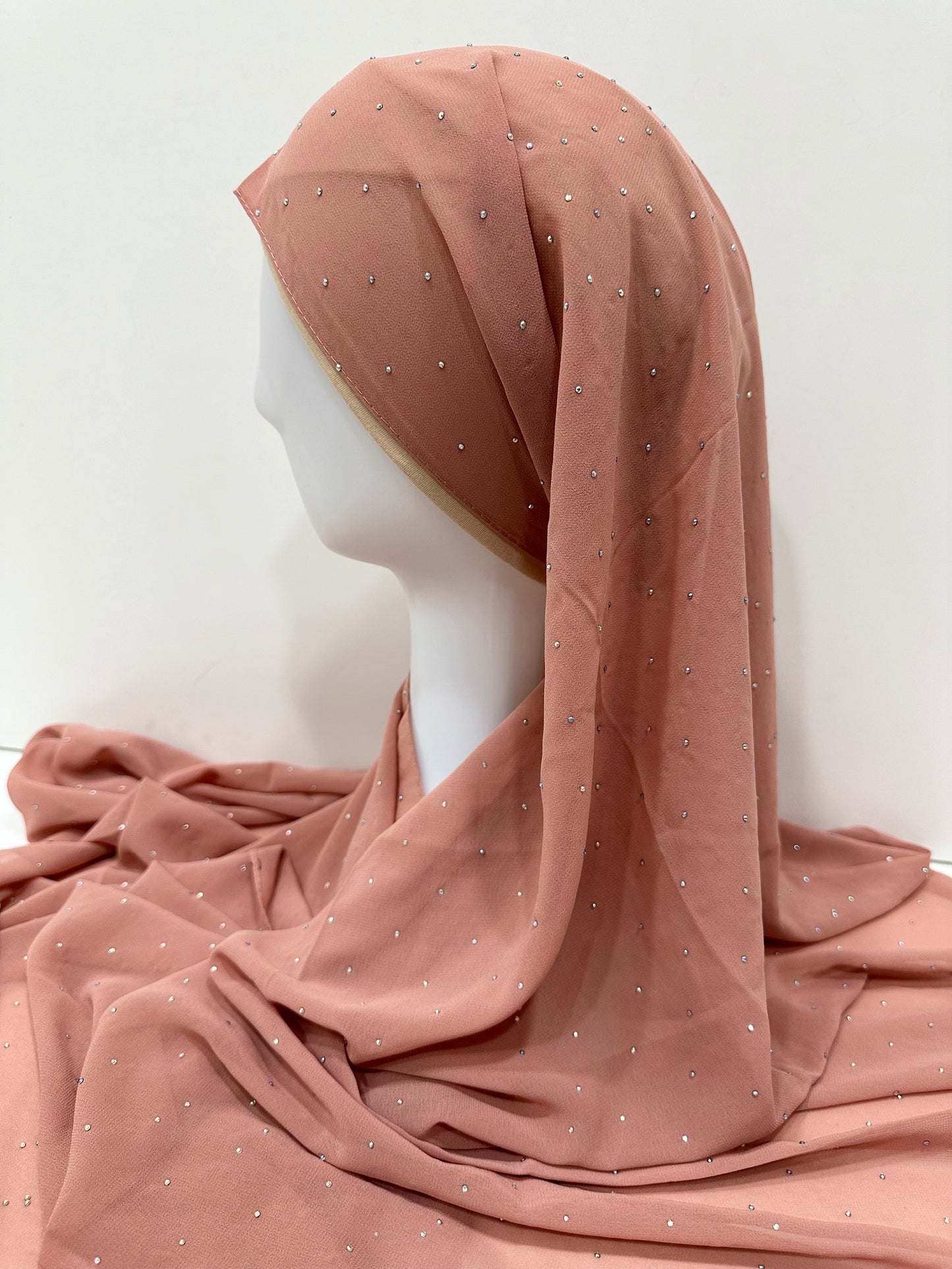 Peach Rhinestone Georgette Hijab