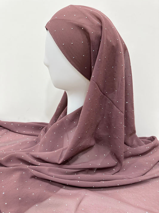 Rosewood Rhinestone Georgette Hijab