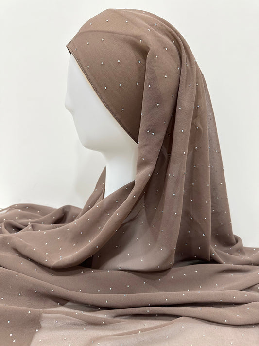 Taupe Rhinestone Georgette Hijab