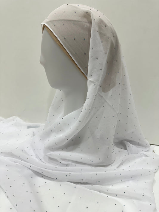 White Rhinestone Georgette Hijab