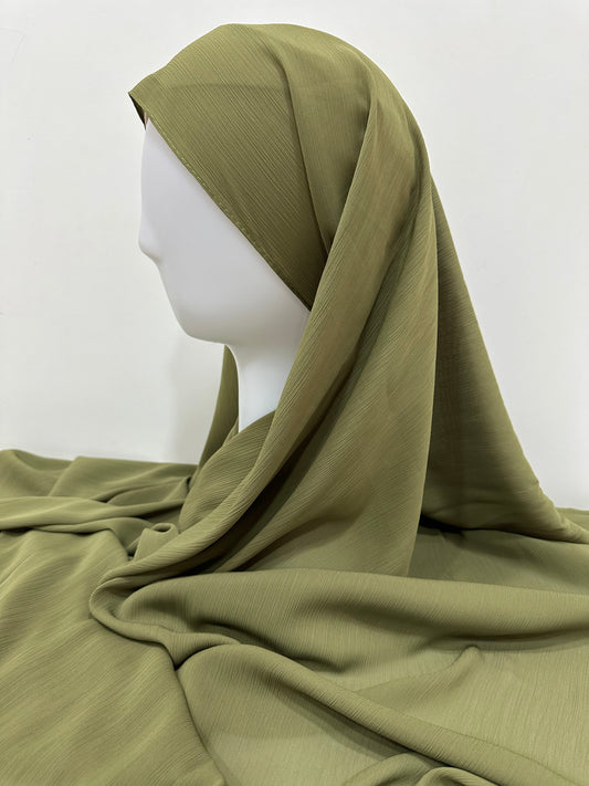 Olive Crinkled Chiffon Hijab